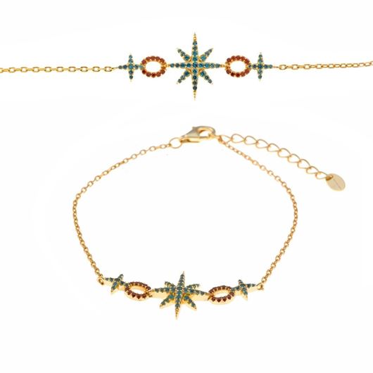 Foto de Pulsera plata chapado dorado estrellas y circulos