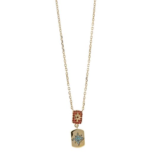 Foto de Collar plata chapado dorado rectangulos estrella circonitas
