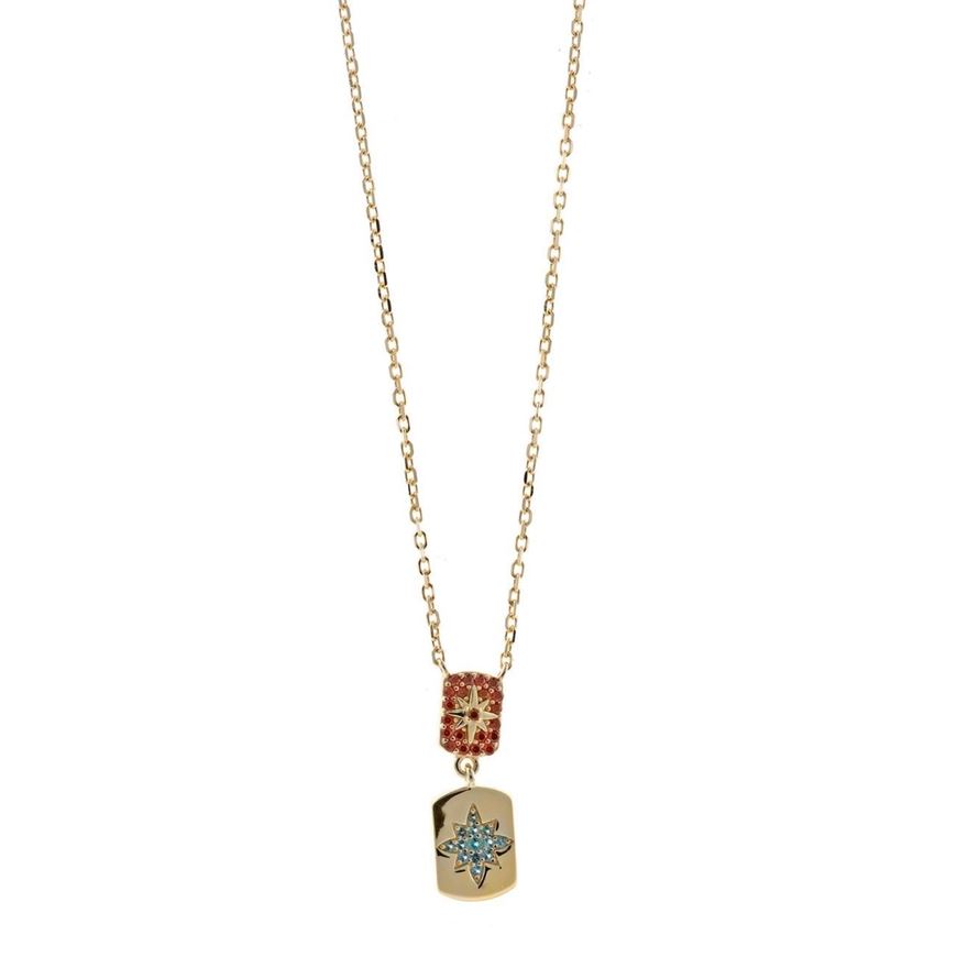 Foto de Collar plata chapado dorado rectangulos estrella circonitas