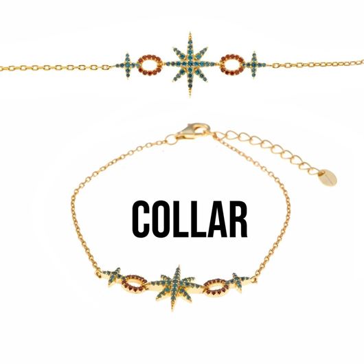 Foto de Collar plata chapado dorado estrellas y circulos