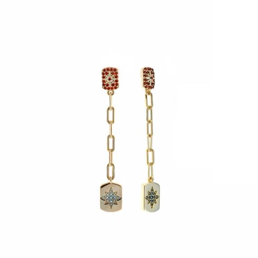Foto de Pendientes plata chapado dorado rectangulos cadena estrella