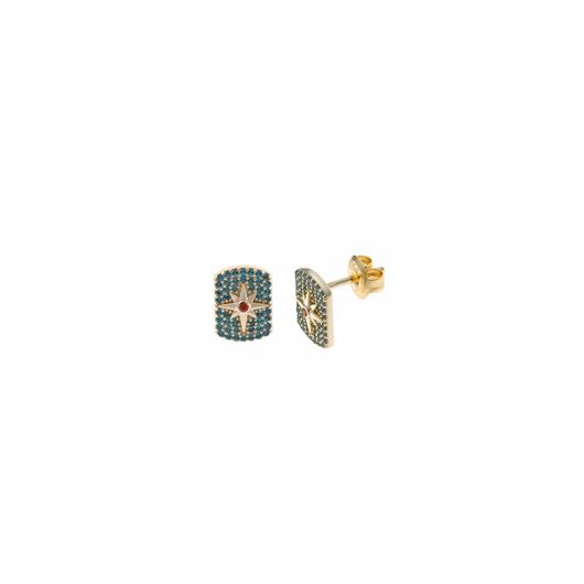 Foto de Pendientes plata chapado dorado rectangulo estrella circonitas