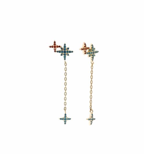 Foto de Pendientes plata chapado dorado estrellas circonitas rojas