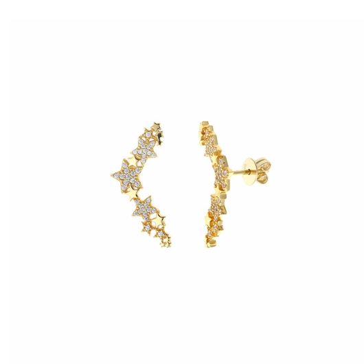 Foto de Pendientes plata chapado dorado trepador estrellas circonitas