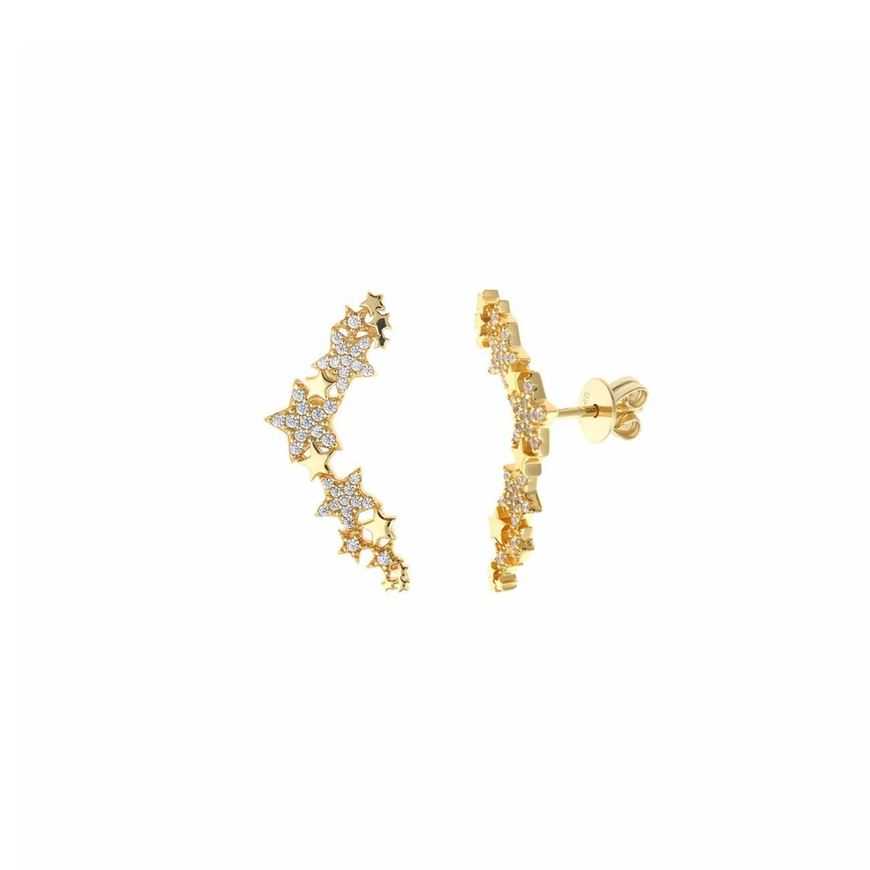 Foto de Pendientes plata chapado dorado trepador estrellas circonitas