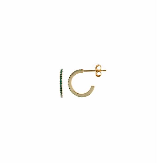 Foto de Pendientes plata chapado dorado aro circonitas verde