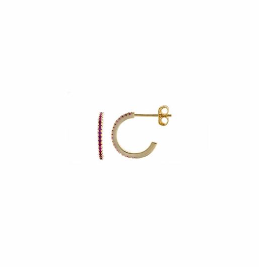 Foto de Pendientes plata chapado dorado aro circonitas rubi