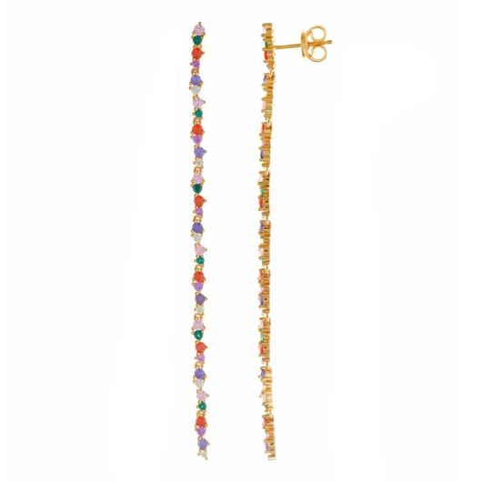 Foto de Pendientes plata chapado dorado tira circonitas multicolor