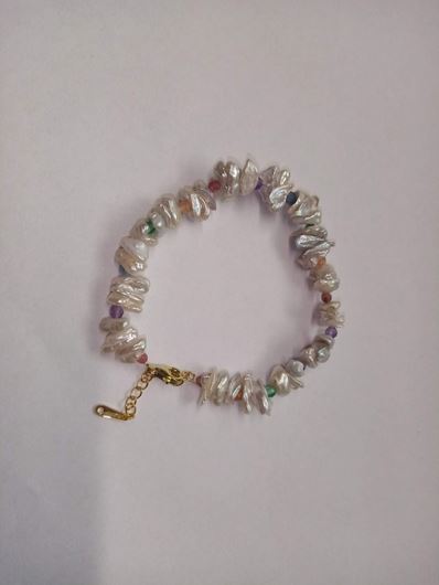 Foto de Pulsera plata chapado dorado perlas barrocas bolitas