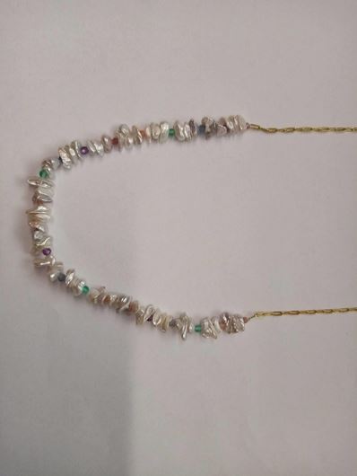 Foto de Collar plata chapado dorado perlas barrocas bolitas