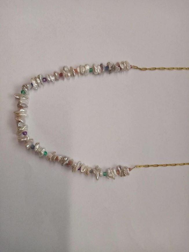Foto de Collar plata chapado dorado perlas barrocas bolitas