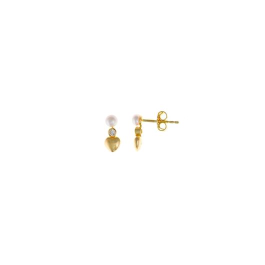 Foto de Pendientes de plata baño oro perlita, circonita y corazón
