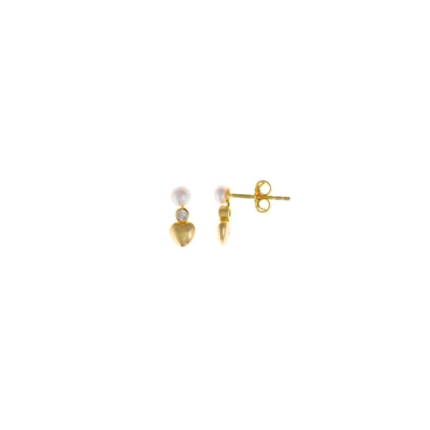 Foto de Pendientes de plata baño oro perlita, circonita y corazón