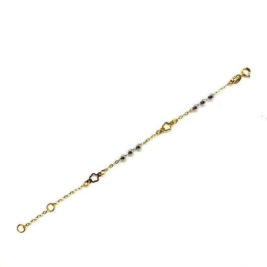 Foto de Pulsera de bebe flores y bolitas en oro bicolor 18kt 