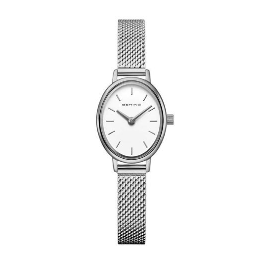 Foto de Reloj Classic plateado y esfera blanca ovalada 20mm malla milanesa