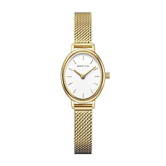 Foto de Reloj Classic dorado y esfera blanca ovalada 20mm malla milanesa