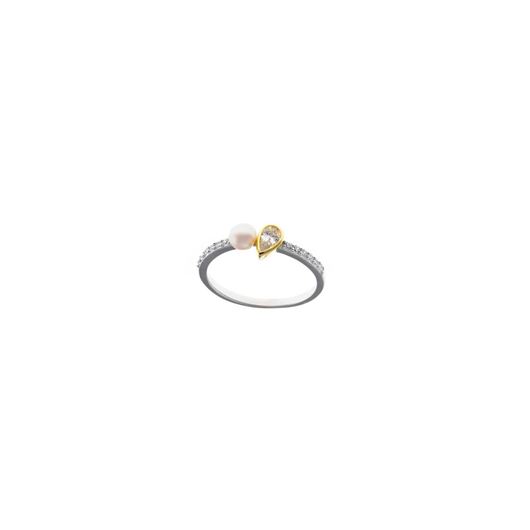 Foto de Anillo plata baño rodio con perla y circonita pera