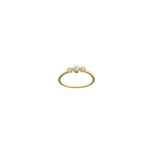 Foto de Anillo plata baño oro con perla y dos circonitas