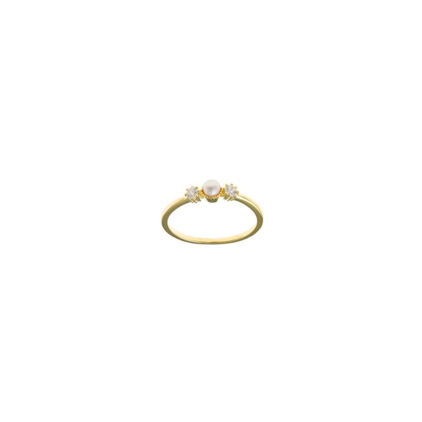 Foto de Anillo plata baño oro con perla y dos circonitas