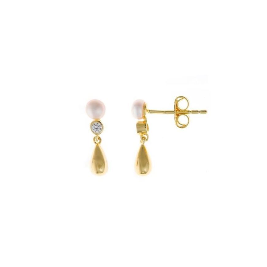 Foto de Pendientes de plata baño oro con perla, circonita y gota