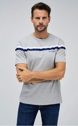 Foto de Camiseta manga corta gris medio con línea azul y blanco