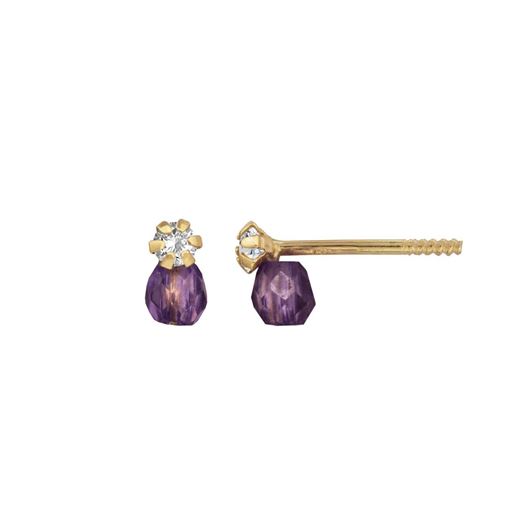 Foto de Pendientes dormilones en oro amarillo 18kt y circonitas moradas
