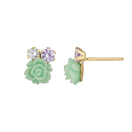 Foto de Pendientes Flor 6mm y circonitas blancas y moradas en oro amarillo 18kt