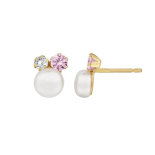 Foto de Pendientes perla 5mm y circonitas rosa