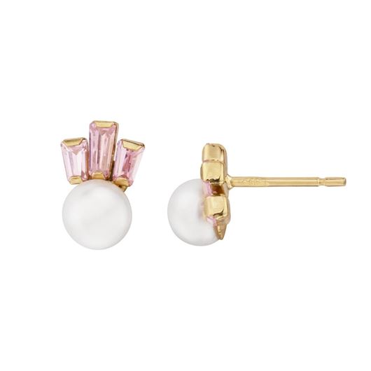 Foto de Pendientes perla 5mm y circonitas bagué rosas en oro amarillo 18kt