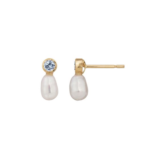 Foto de Pendientes de perla cultivada y circonitas azules en oro amarillo 18kt