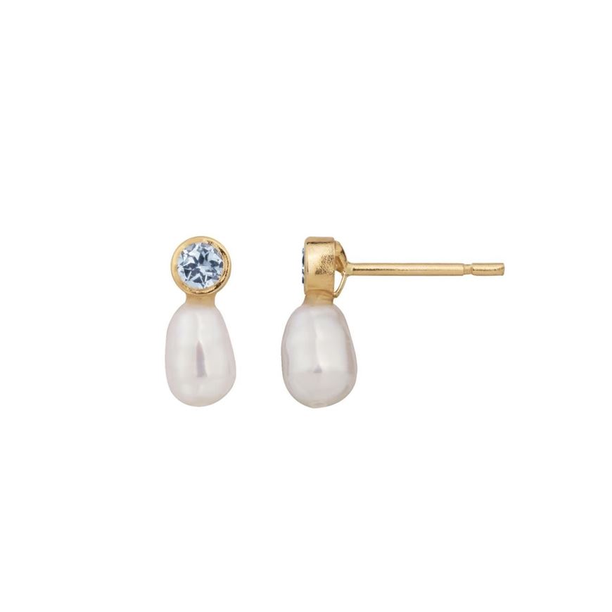 Foto de Pendientes de perla cultivada y circonitas azules en oro amarillo 18kt