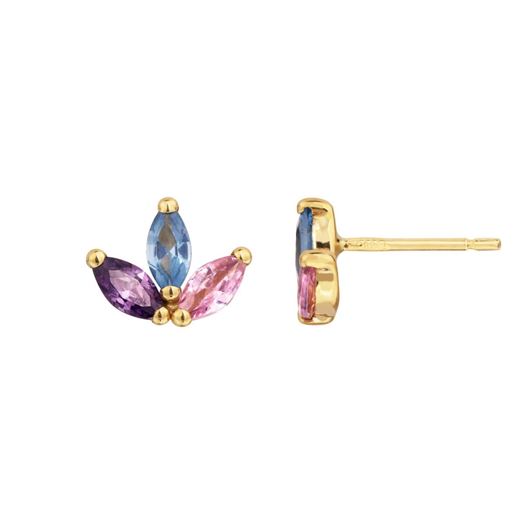 Foto de Pendientes marquise con circonitas azules, morado y rosas oro amarillo 18kt