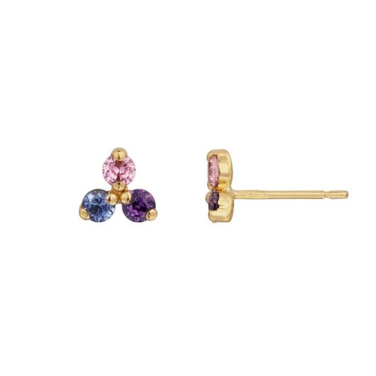 Foto de Pendientes carré con circonitas azules, morado y rosas oro amarillo 18kt