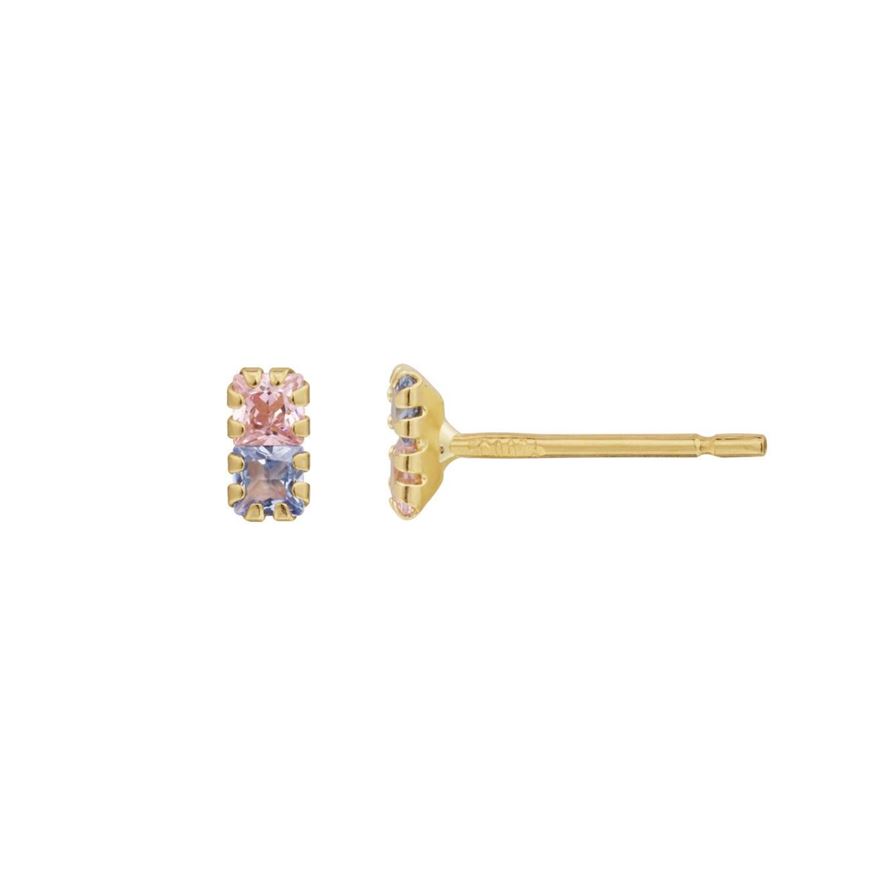 Foto de Pendientes banda carré con circonitas azules y rosas oro amarillo 18kt