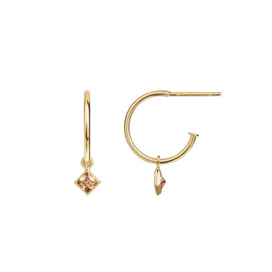Foto de Pendientes de aro redondo con charm carré de circonitas champagne oro amarillo 18kt