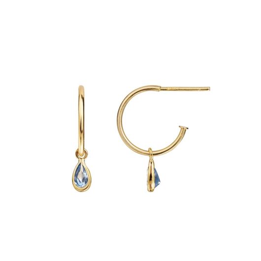 Foto de Pendientes de aro redondo con charm pera de circonitas azules oro amarillo 18kt