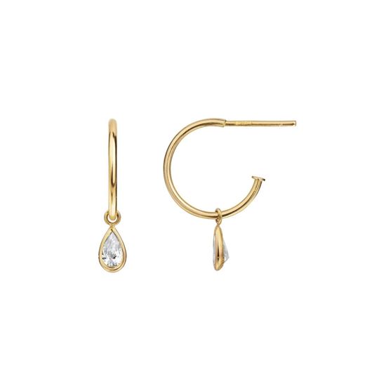 Foto de Pendientes de aro redondo con charm pera de circonitas blancas oro amarillo 18kt