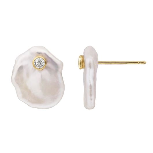 Foto de Pendientes perla barroca con circonita blanca en oro amarillo 18kt