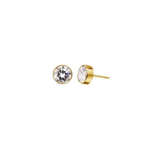 Foto de Pendientes chatón redondo 7mm en oro amarillo 18kt y circonita blanca