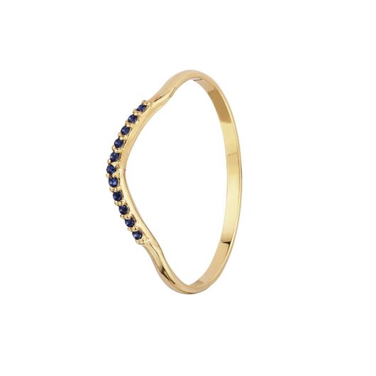 Foto de Sortija curvada de oro amarillo 18kt y circonitas azules