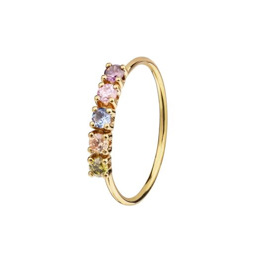Foto de Sortija cinquillo de circonitas multicolor y oro amarillo 18kt