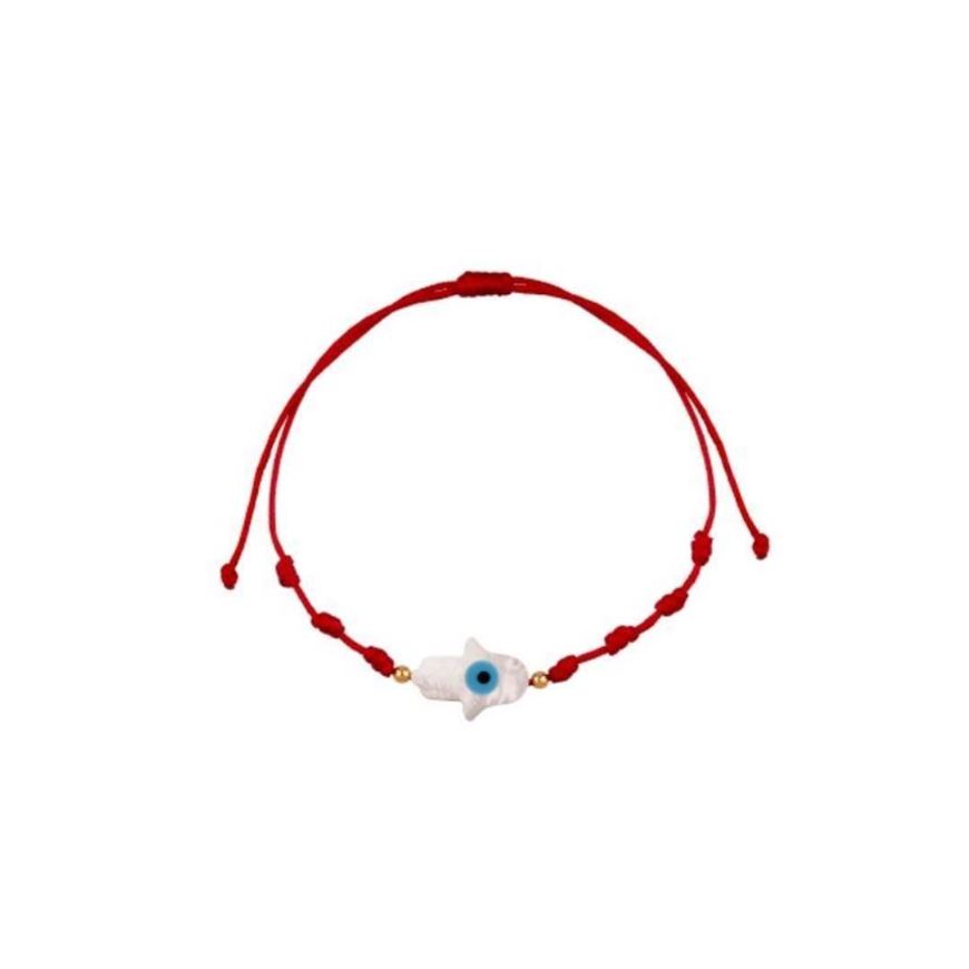 Foto de Pulsera 7 nudos Mano de fátima nacar mini nylon en oro amarillo 18kt