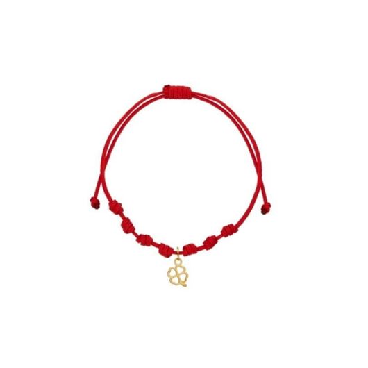 Foto de Pulsera 7 nudos nylon rojo Trébol de la suerte en oro amarillo 18kt