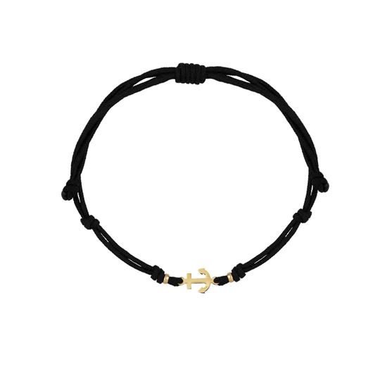 Foto de Pulsera 7 nudos negra Ancla de la suerte en oro amarillo 18kt