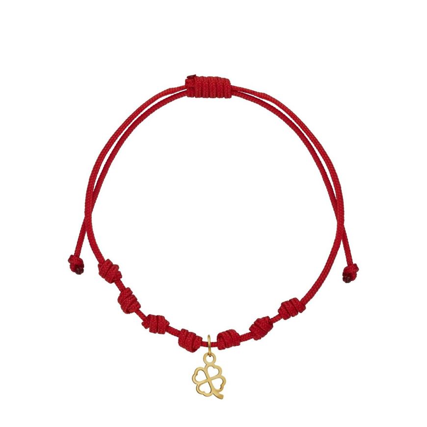 Foto de Pulsera 7 nudos nylon rojo Trébol de la suerte en oro amarillo 18kt