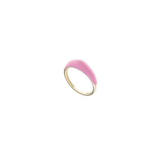 Foto de Sortija de plata baño dorado con esmalte rosa