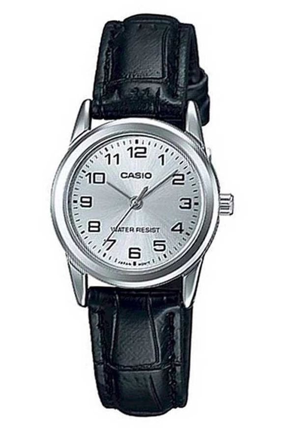 Foto de Reloj Casio mujer correa de piel negra y esfera plateada