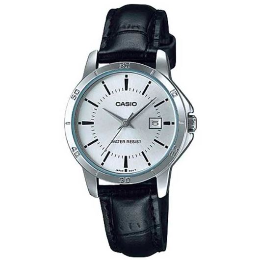 Foto de Reloj Casio mujer correa de piel negra y esfera plateada