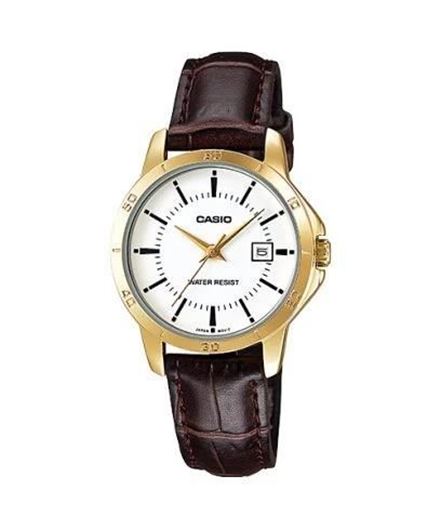 Foto de Reloj Casio mujer correa piel marrón y esfera blanca