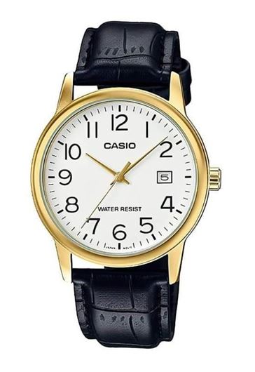 Foto de Reloj Casio hombre correa piel negra y esfera blanca